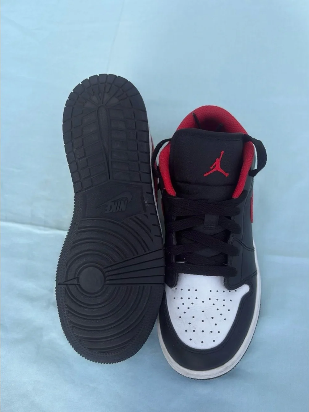 Nike Air Jordan 1 Low-Top Sneakers in Black, Red, White Boys 4Y